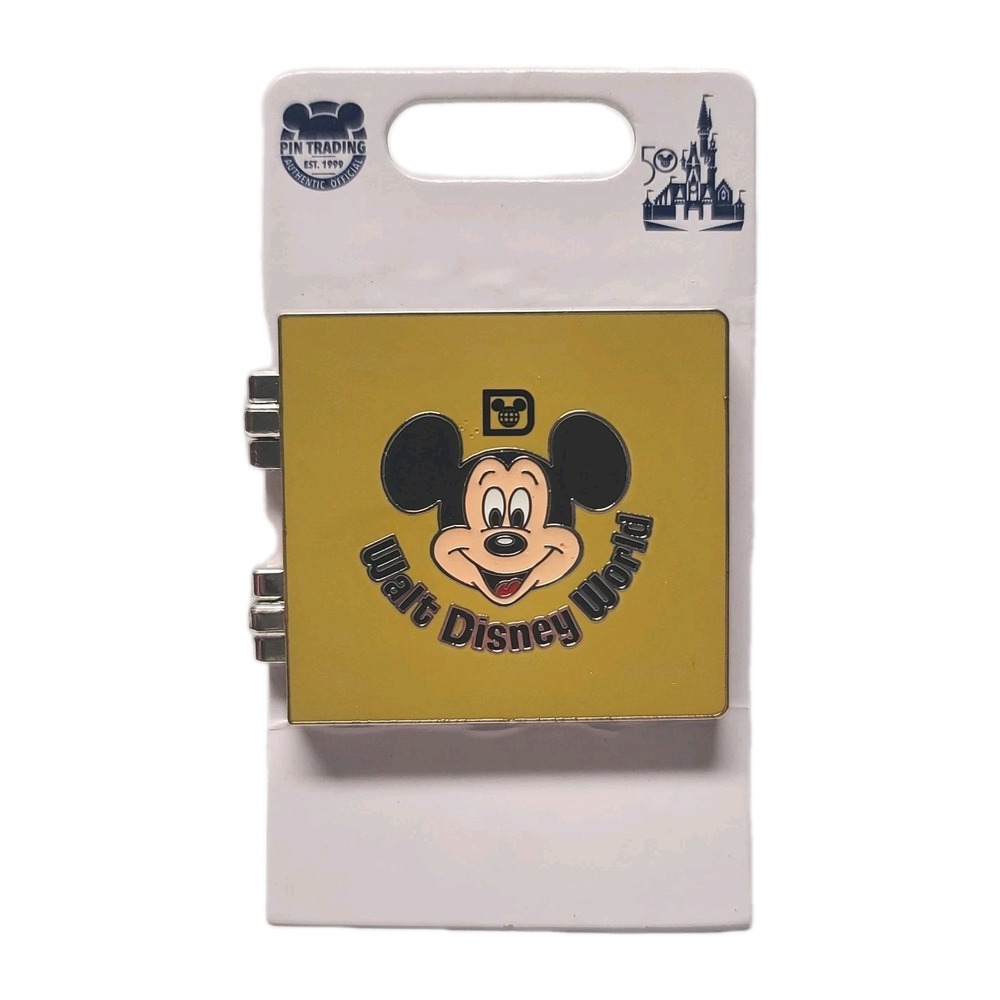 Disney Pin Mickey Hinged Walt Disney World 50th Souvenir Book Look A Like Castle